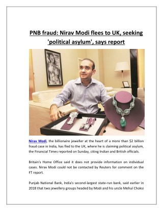 Pnb fraud nirav modi flees to uk, seeking 'political asylum', says report