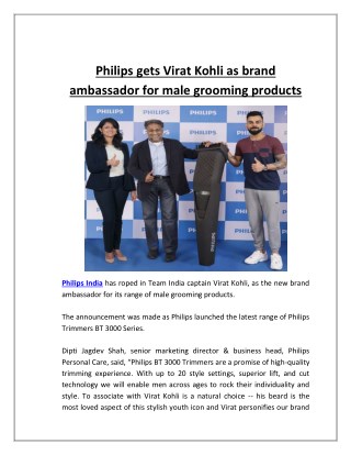 Philips gets virat kohli as brand ambassador for male grooming products