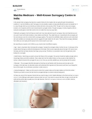 Matrika Medicare â€“ Well-Known Surrogacy Centre in India