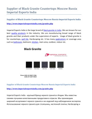 Supplier of Black Granite Countertops Moscow Russia Imperial Exports India