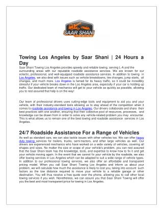 Saar Shani Towing Services Los Angeles