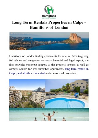 Long Term Rentals Properties in Calpe - Hamiltons of London