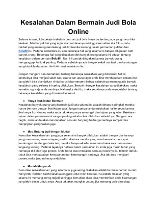 Kesalahan dalam bermain Judi Bola88 Online