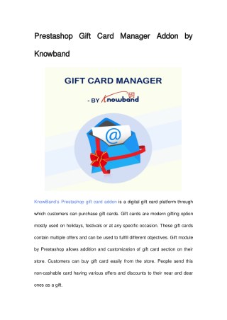 Prestashop Gift Card Manager Addon by Knowband