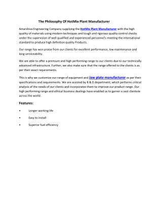 The Philosophy Of HotMix Plant Manufacturer