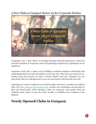 5 New Clubs in Gurgaon Sector 29 for Corporate Parties
