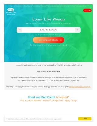 Payday Loans like Wonga - 99% of Loans Accepted