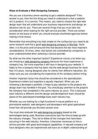 Ways to Evaluate a Web Designing Company