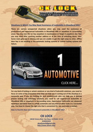 Situations in Which You May Need Assistance of Locksmiths in Woodland Hills?