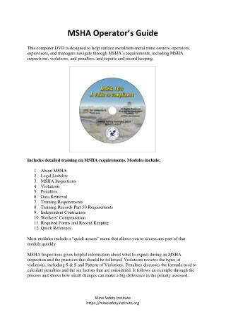 MSHA Operatorâ€™s Guide - Mine Safety Institute