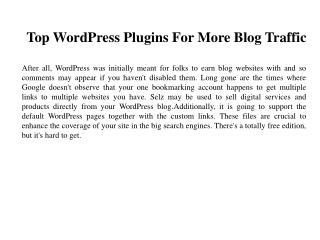 Top WordPress Plugins For More Blog Traffic