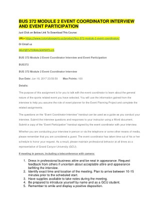 BUS 372 MODULE 2 EVENT COORDINATOR INTERVIEW AND EVENT PARTICIPATION