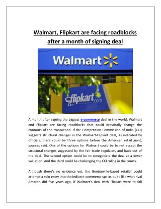 Walmart, flipkart are facing roadblocks after a month of signing deal
