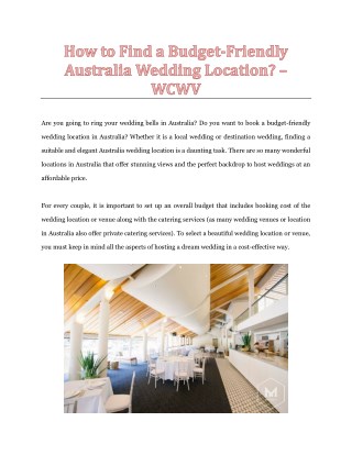 How to Find a Budget-Friendly Australia Wedding Location? â€“ WCWV