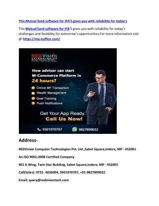 This Mutual fund software for IFAâ€™S gives you with reliability for todayâ€™s