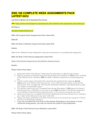ENG 106 COMPLETE WEEK ASSIGNMENTS PACK LATEST-GCU