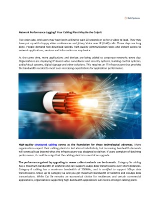 Network Performance Lagging? Your Cabling Plant May Be the Culprit | Rahi Systems