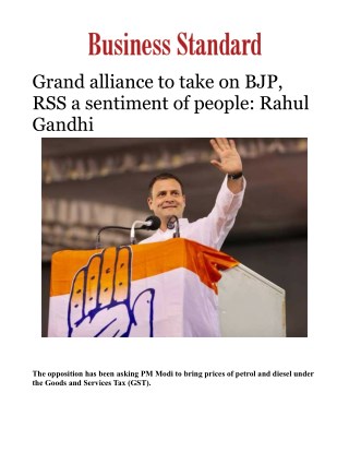Grand alliance to take on BJP, RSS a sentiment of people: Rahul GandhiÂ 