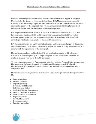 Pharmaffiliates- An Official Reference Standard Partner