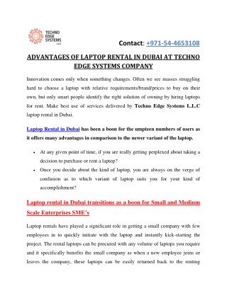 ADVANTAGES OF LAPTOP RENTAL IN DUBAI AT TECHNO EDGE SYSTEMS COMPANY