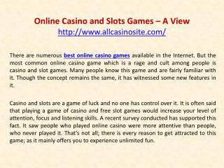 Online Casino and Slots Games â€“ A View