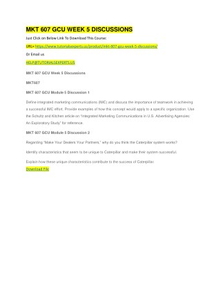 MKT 607 GCU WEEK 5 DISCUSSIONS