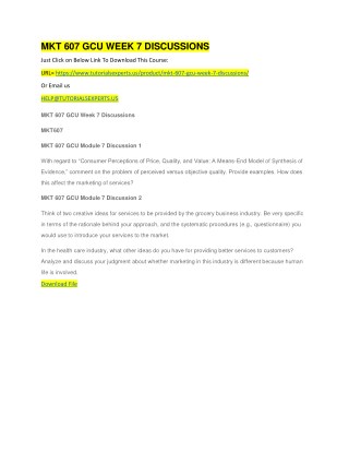 MKT 607 GCU WEEK 7 DISCUSSIONS