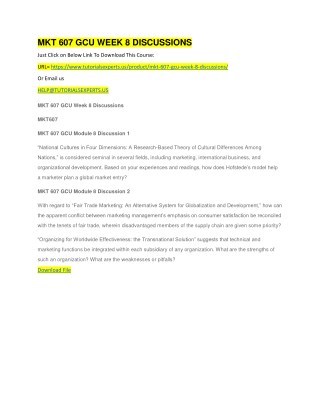 MKT 607 GCU WEEK 8 DISCUSSIONS