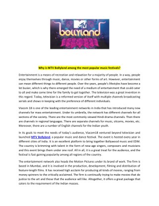 Why is MTV Bollyland among the most popular music festivals?