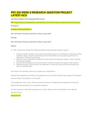 PSY 520 WEEK 8 RESEARCH QUESTION PROJECT LATEST-GCU