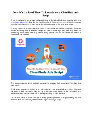 Now Itâ€™s An Ideal Time To Launch Your Classifieds Ads Script