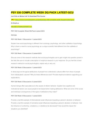 PSY 530 COMPLETE WEEK DQ PACK LATEST-GCU