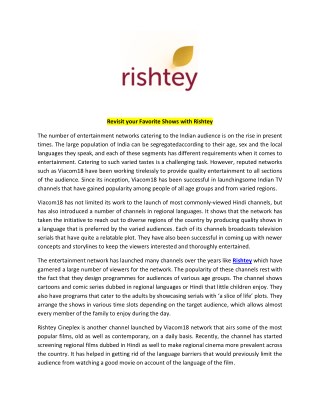 Revisit your Favorite Shows with Rishtey