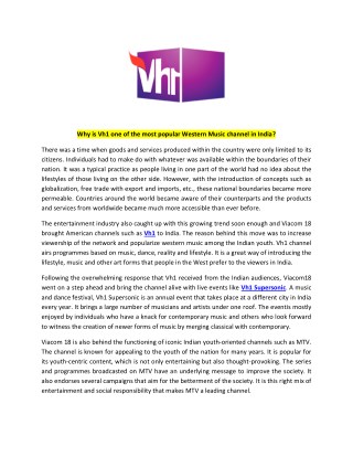 Why is Vh1 one of the most popular Western Music channel in India?