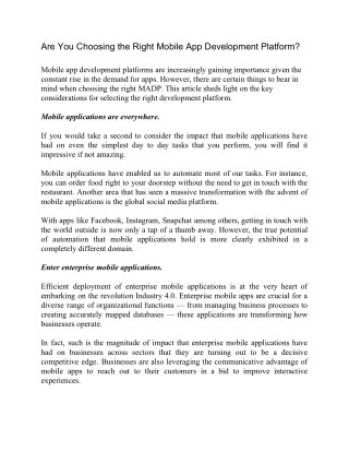Are You Choosing the Right Mobile App Development Platform?