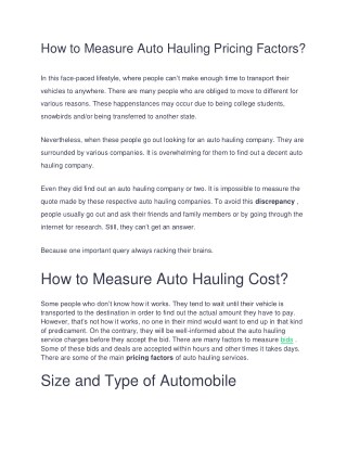 How to measure Auto Hauling pricing factory?