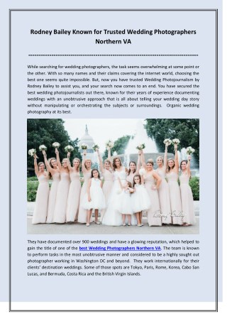 Rodney Bailey Known for Trusted Wedding Photographers Northern VA