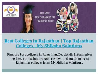 Best Colleges in Rajasthan | Top Rajasthan Colleges | My Shiksha Solutions