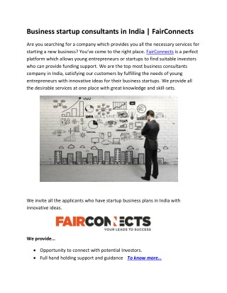 Business Startup Consultants in India | FairConnects
