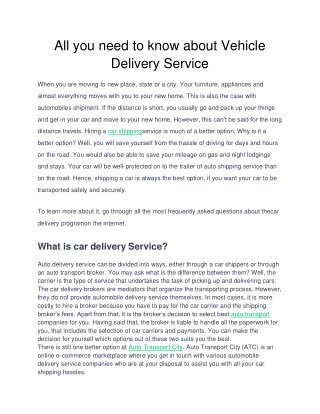 All you need to know about vehicle delivery service