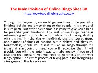 The Main Position of Online Bingo Sites UK