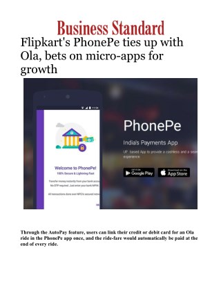 Flipkart's PhonePe ties up with Ola, bets on micro-apps for growthÂ 