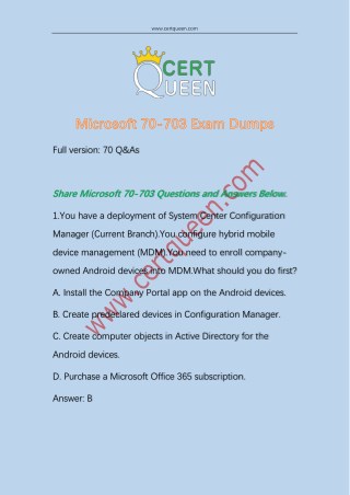 2018 Certqueen Microsoft SCCM 70-703 Exam Dumps