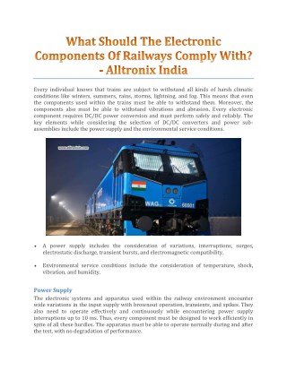What Should The Electronic Components Of Railways Comply With? - Alltronix India