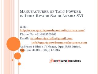Manufacturer of Talc Powder in India Riyadh Saudi Arabia SVI