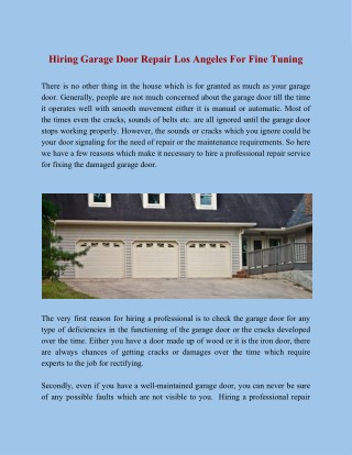 Hiring Garage Door Repair Los Angeles For Fine Tuning