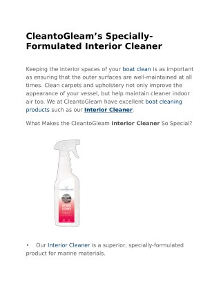 CleantoGleamâ€™s Specially-Formulated Interior Cleaner