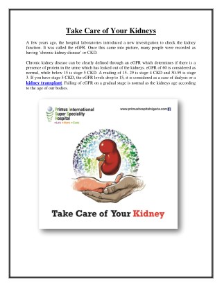 Take Care of Your Kidneys