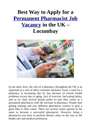 Best Way to Apply for a Permanent Pharmacist Job Vacancy in the UK â€“ Locumbay