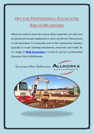 Opt for Professional Excavator Hire in Melbourne